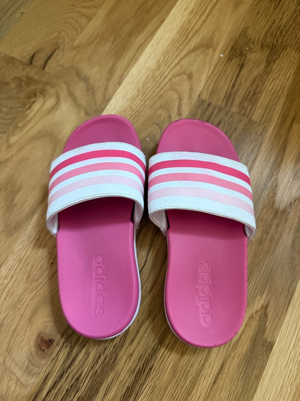 adidas Pink Slide Sandals with White & Light Pink Striped Strap